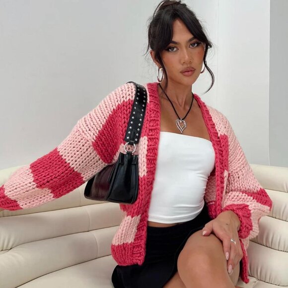 Princess polly Lester knit cardigan pink stripe - Picture 1 of 8
